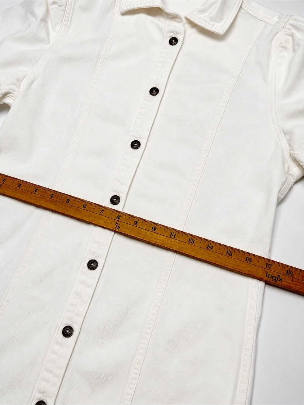 Sincerely Jules Denim Mini Dress white button-front shirt dress puff sleeves xl - Picture 6 of 9